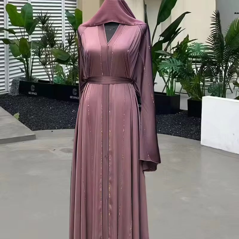 عباية فاخرة مزينة باحجار الراين الكامل ذات كشكشة